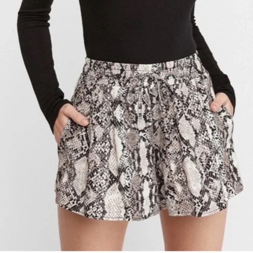 Express High Waist -Snake Print - Gray and Black Shorts - XS